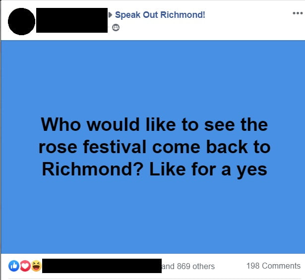 Rose Festival facebook comment asking how many likes to bring it back