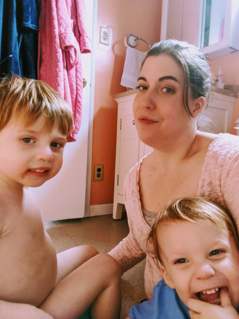 Me wearing a neutrogena chubby stick with my kids